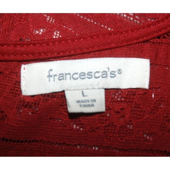 Francesca's Burgundy Rust Sheath Dress Size L Lined Embroidered Lace Fit & Flare - Picture 12 of 14